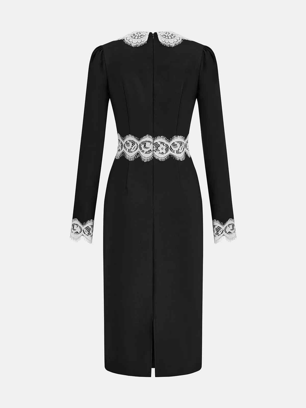 Lace Paneled Collared Long Sleeve Midi Dress sold by COMMENSE product image thumbnail 2