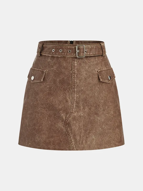 Faux Leather Belted Mini Skirt sold by COMMENSE