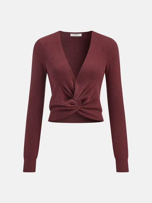 V-Neck Twist-Front Sweater sold by COMMENSE