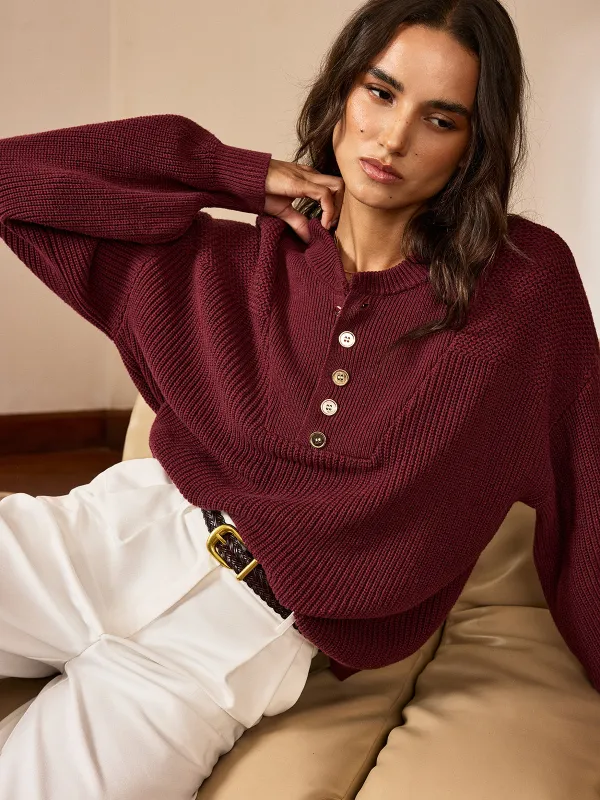 Metal Button-Front Knit Top sold by COMMENSE