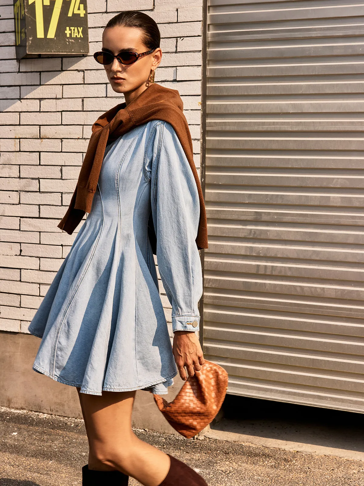 Denim Long Sleeve Flare Dress sold by COMMENSE product image thumbnail 2