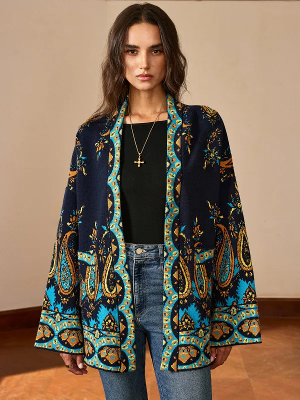 Paisley Print Belted Cardigan sold by COMMENSE