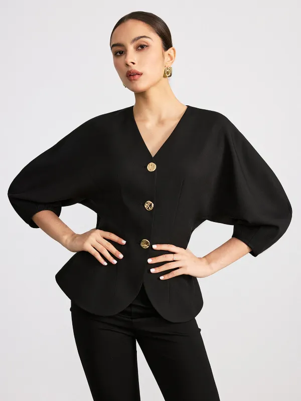 V-Neck Batwing Sleeve Blouse sold by COMMENSE