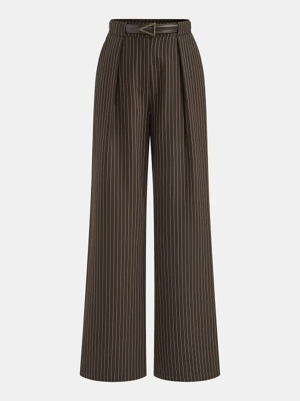 Mid-Waist Pinstripe Belted Pants sold by COMMENSE
