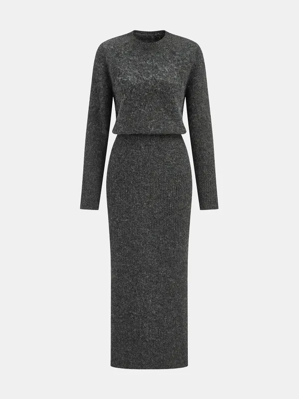 Wool-Blend Fuzzy Midi Dress sold by COMMENSE