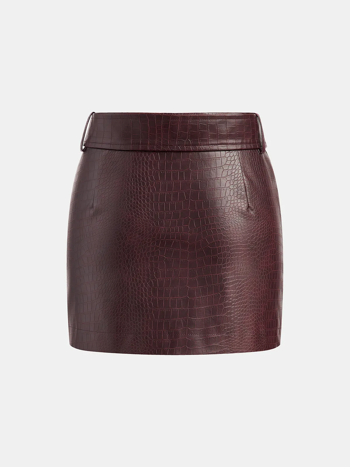 Crocodile Embossed Faux Leather Belted Mini Skirt sold by COMMENSE product image thumbnail 2