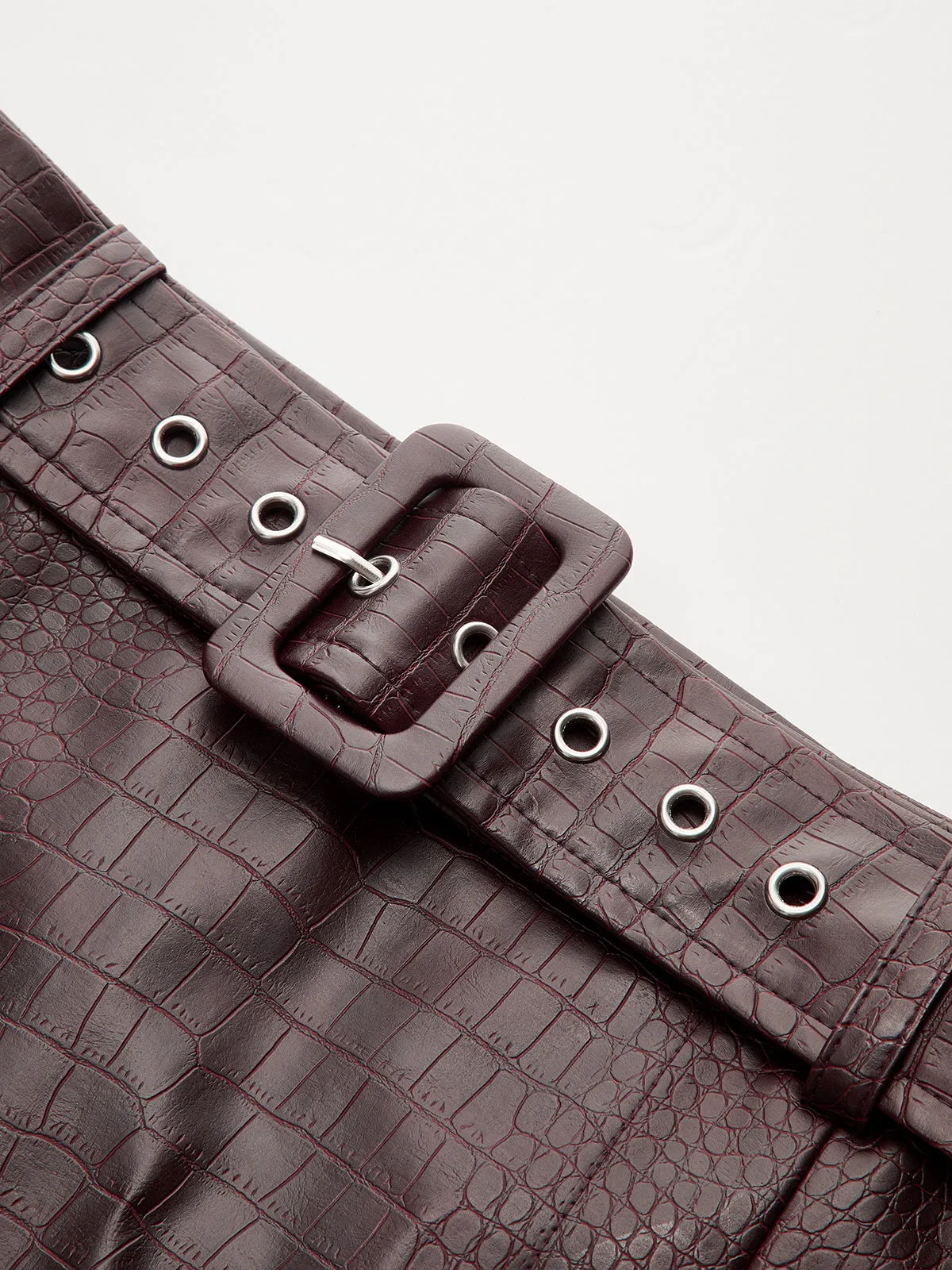 Crocodile Embossed Faux Leather Belted Mini Skirt sold by COMMENSE product image thumbnail 3