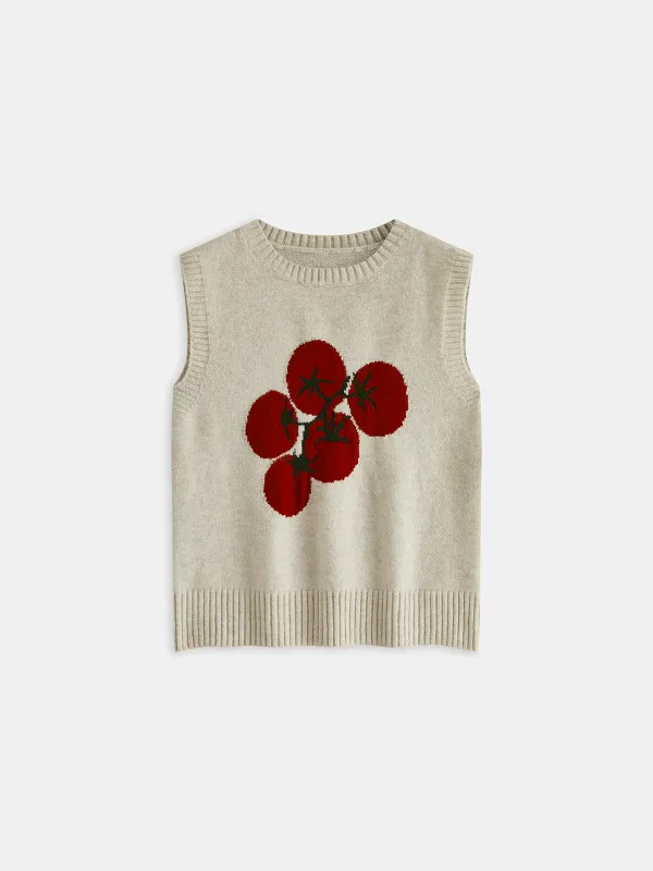 Tomato Patterned Wool Blend Knit Vest sold by COMMENSE