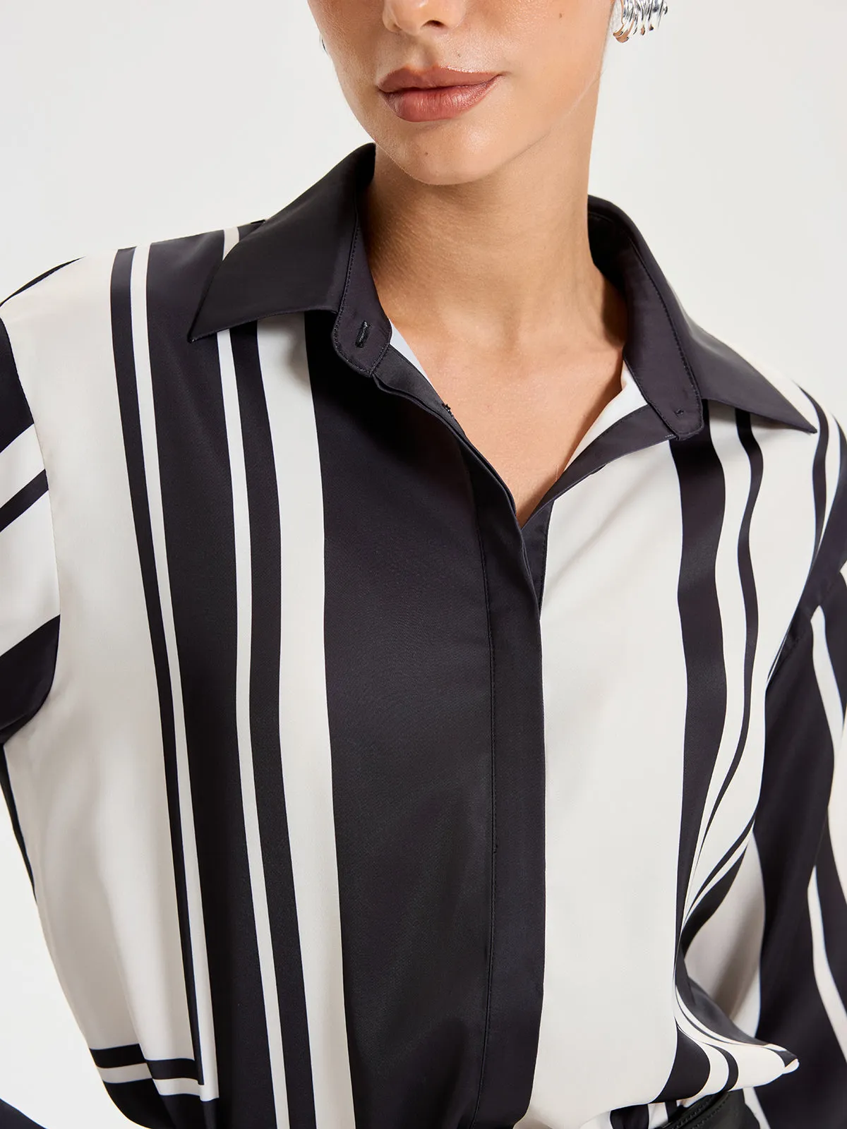 Contrast Striped Lapel Collar Shirt sold by COMMENSE product image thumbnail 4