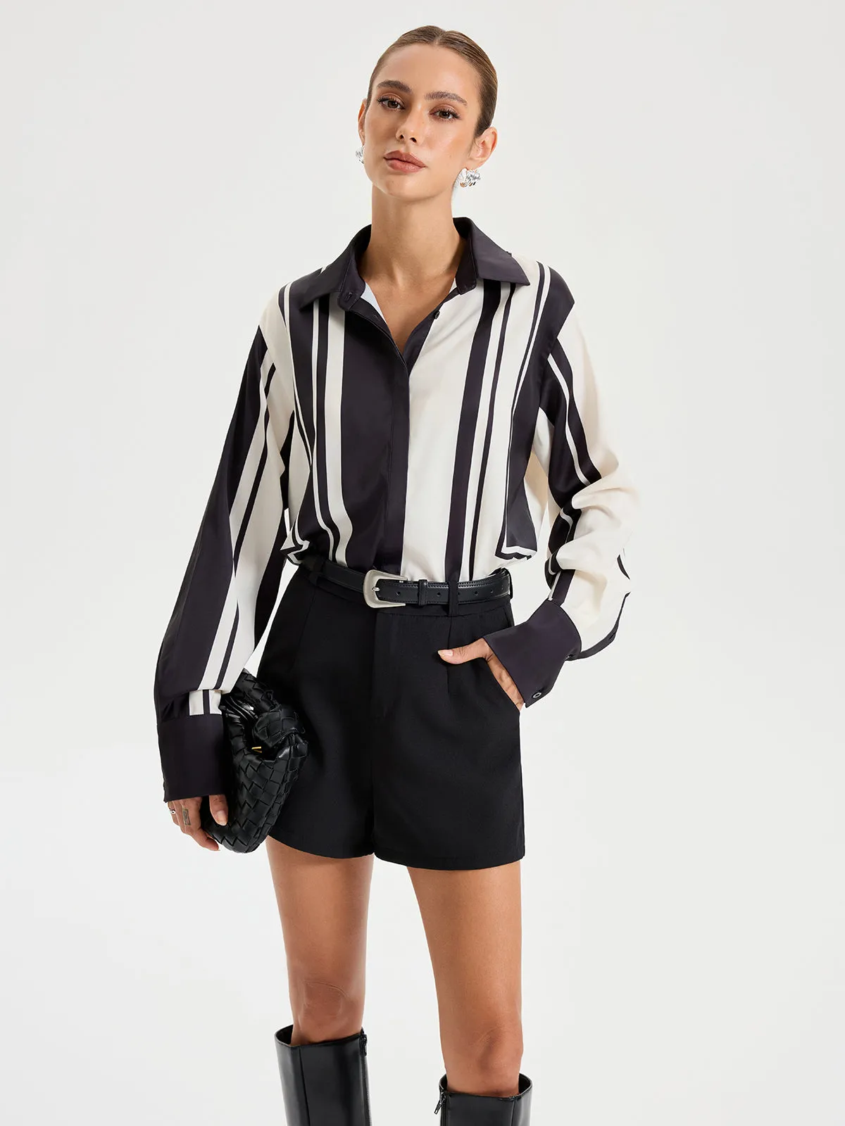 Contrast Striped Lapel Collar Shirt sold by COMMENSE product image thumbnail 5