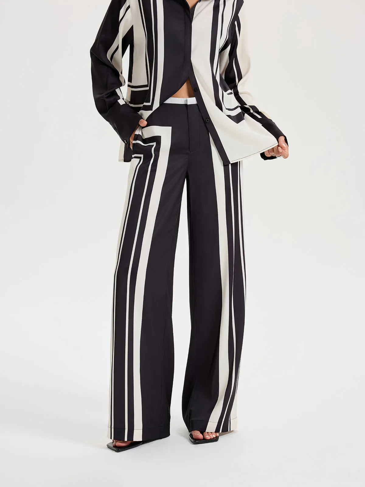 Contrast Striped Mid-Waist Wide-Leg Pants sold by COMMENSE