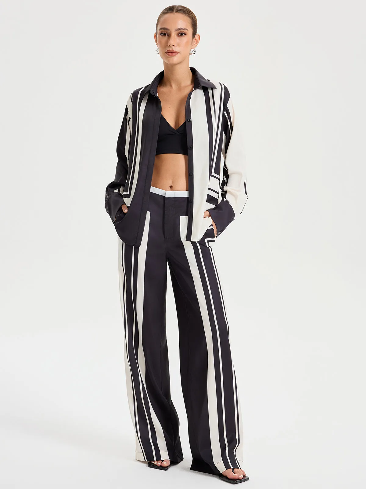 Contrast Striped Mid-Waist Wide-Leg Pants sold by COMMENSE product image thumbnail 3