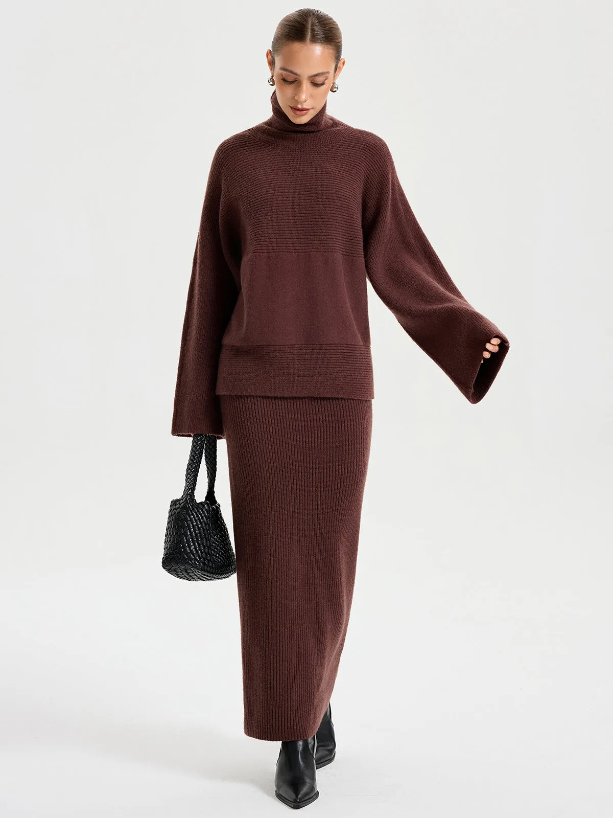 Turtleneck Knit Top and Maxi Skirt Set sold by COMMENSE