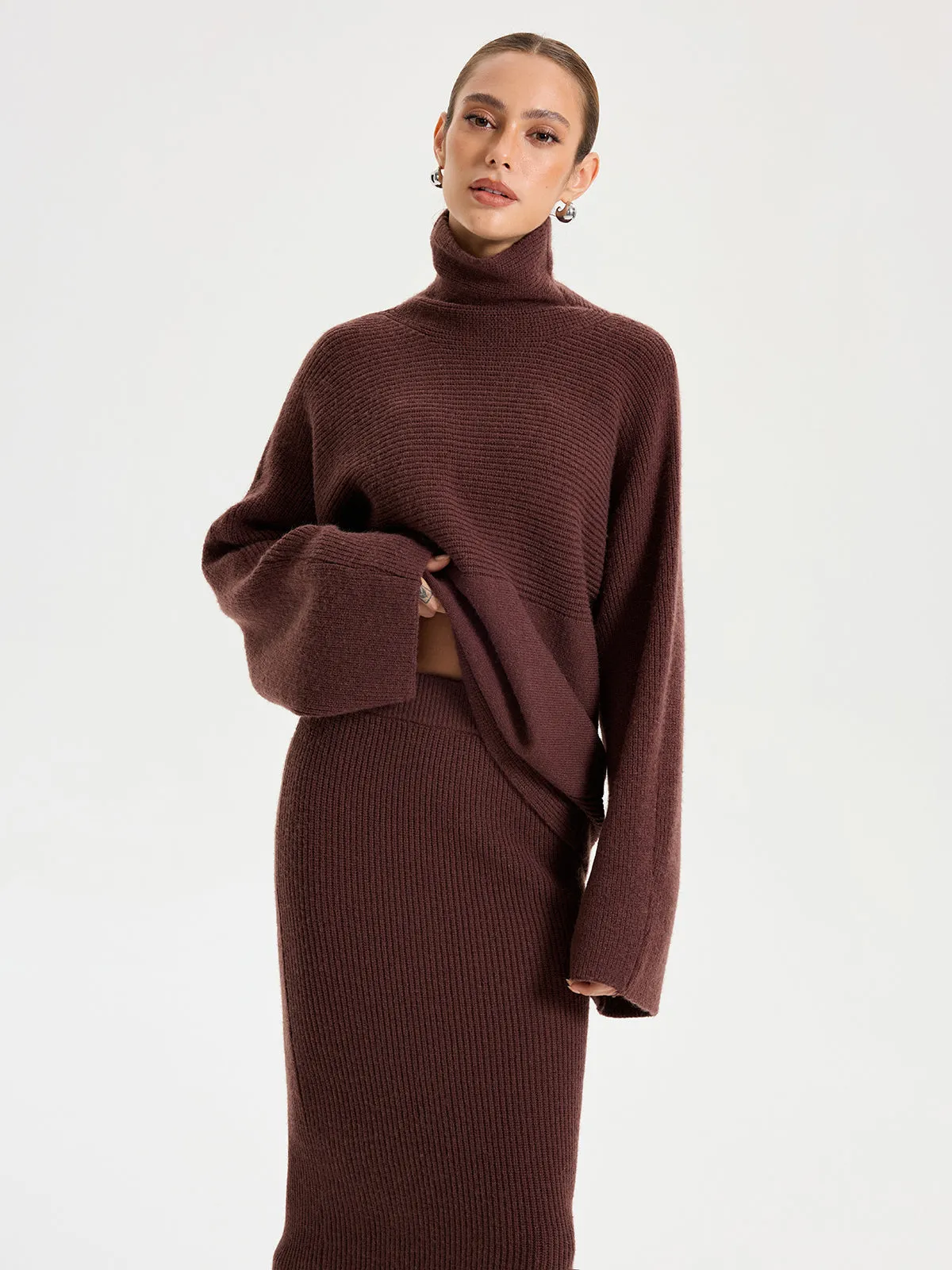 Turtleneck Knit Top and Maxi Skirt Set sold by COMMENSE product image thumbnail 5