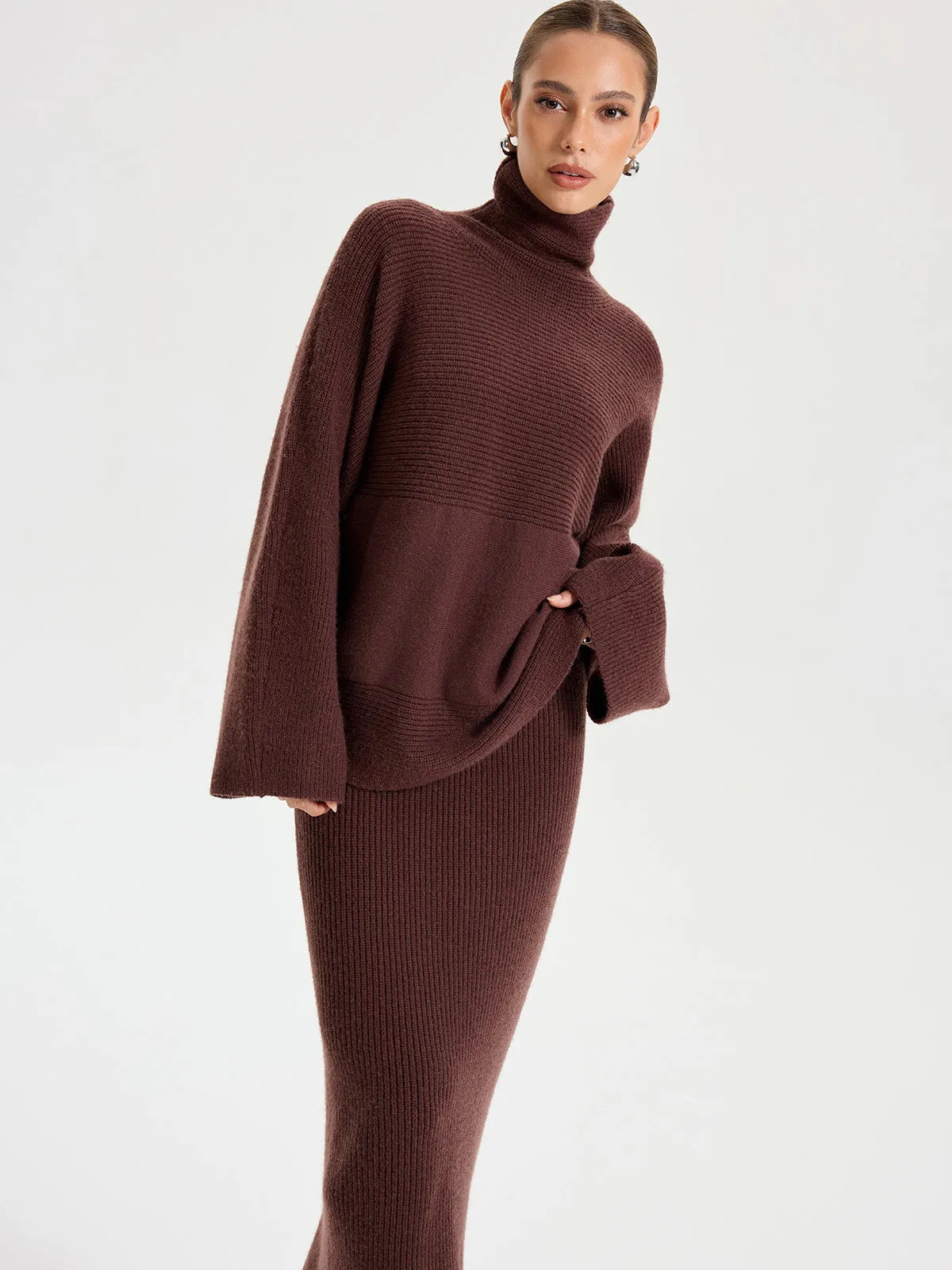 Turtleneck Knit Top and Maxi Skirt Set sold by COMMENSE product image thumbnail 2