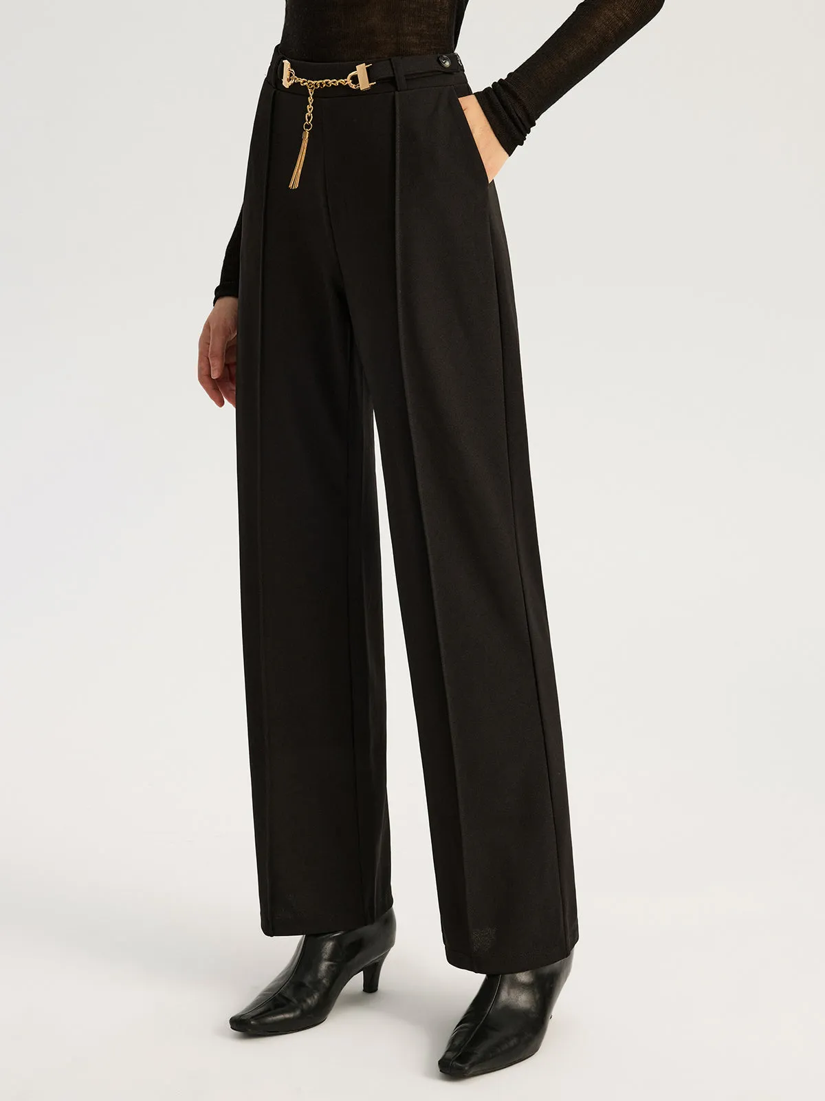 Straight-Leg Pants with Metal Chain Belt sold by COMMENSE product image thumbnail 3