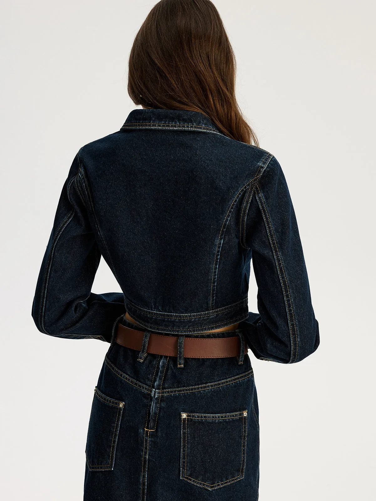 Zip Front Cropped Denim Jacket sold by COMMENSE product image thumbnail 5