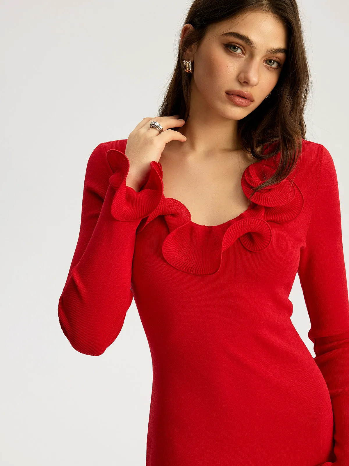 Ruffled Detail Long Sleeve Mini Dress sold by COMMENSE product image thumbnail 3