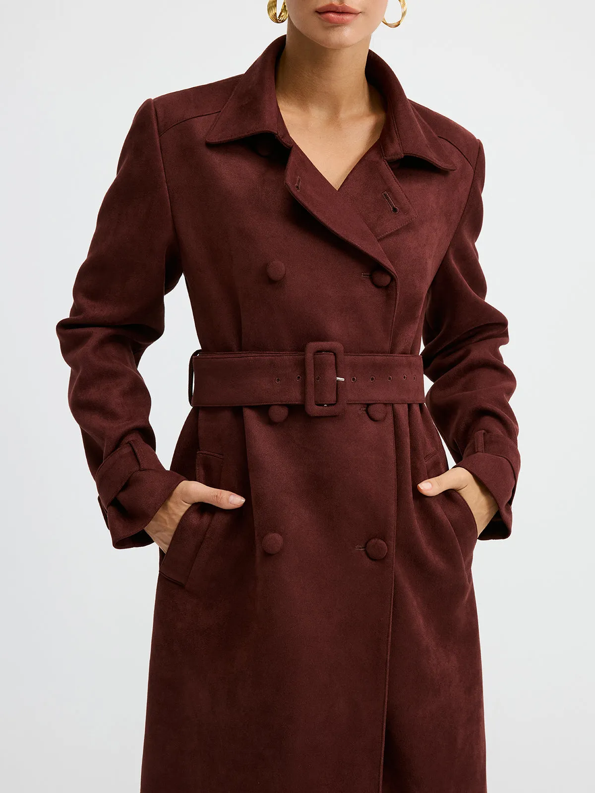 Suede Effect Double-Breasted Long Trench Coat sold by COMMENSE product image thumbnail 4