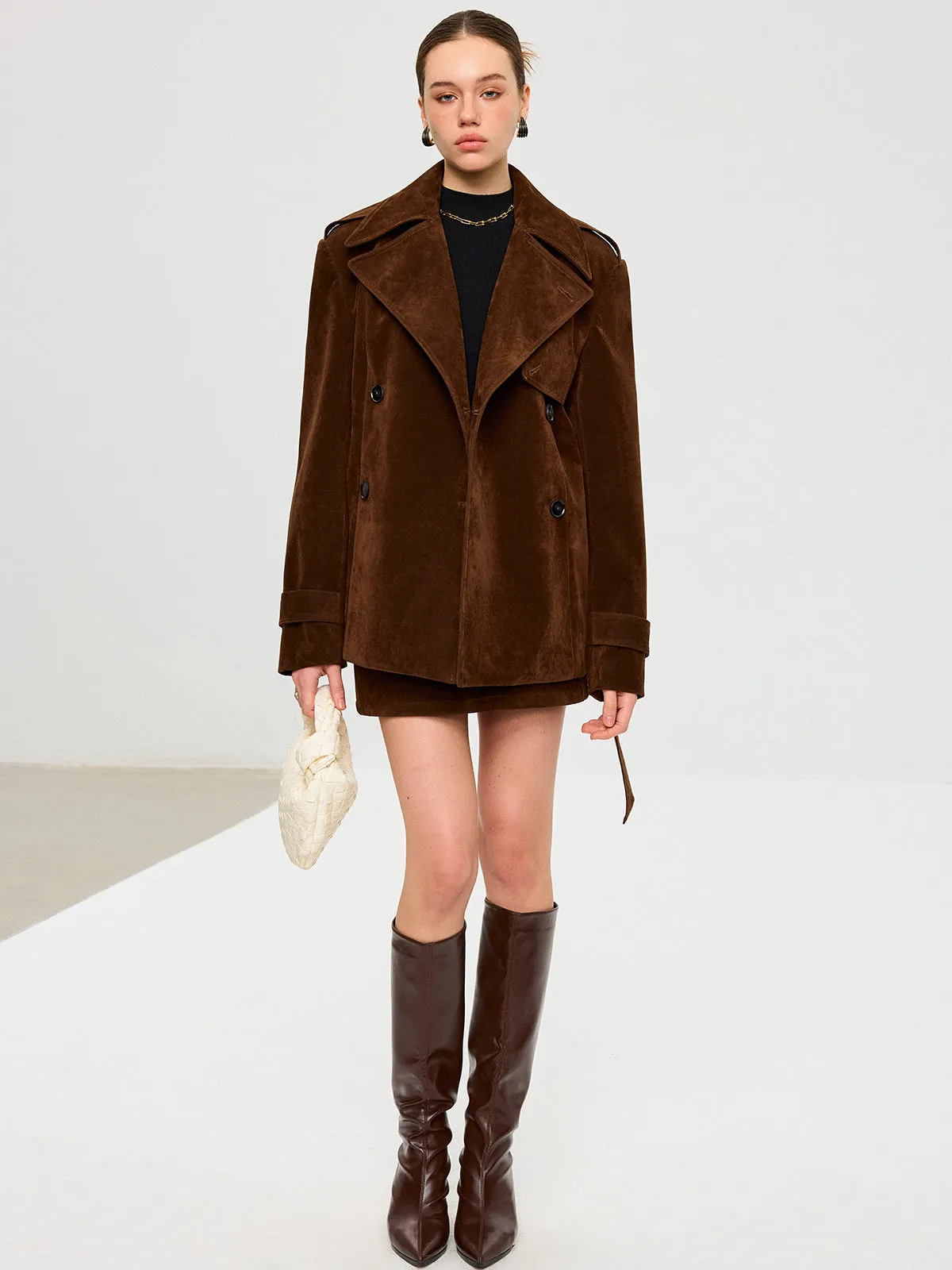 Belted Suede Effect Trench Coat sold by COMMENSE product image thumbnail 3