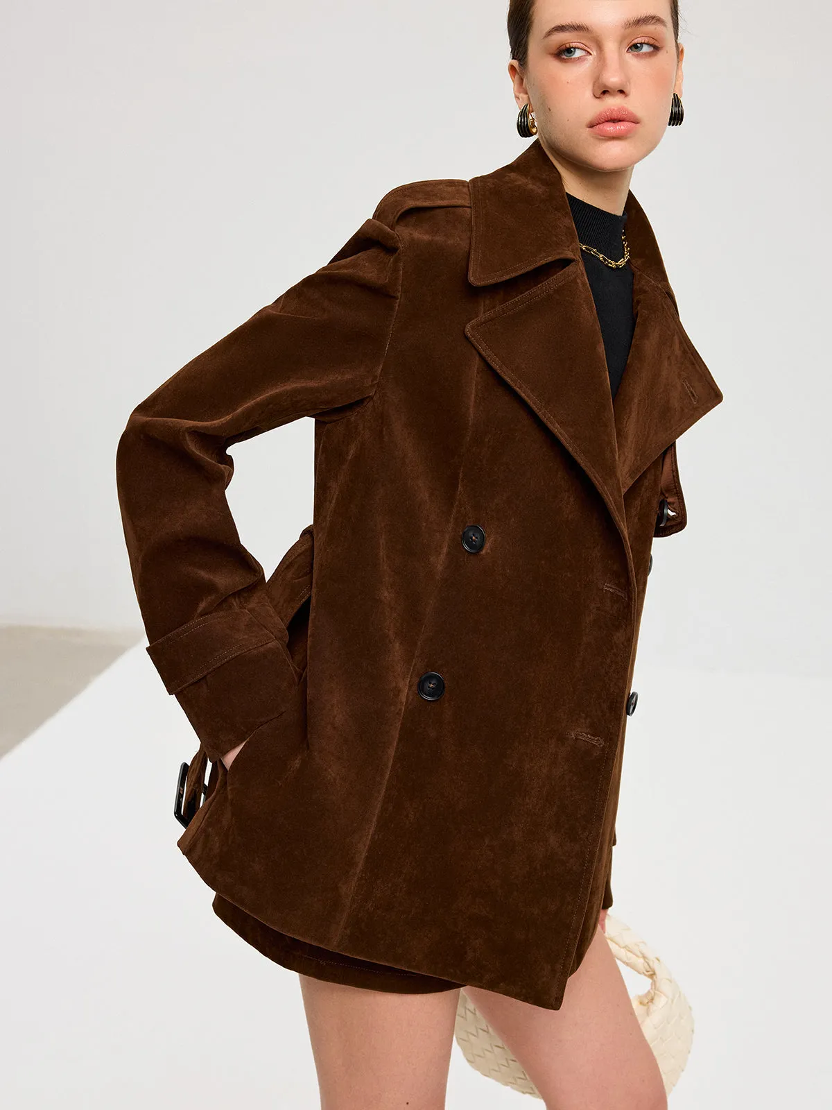 Belted Suede Effect Trench Coat sold by COMMENSE product image thumbnail 5