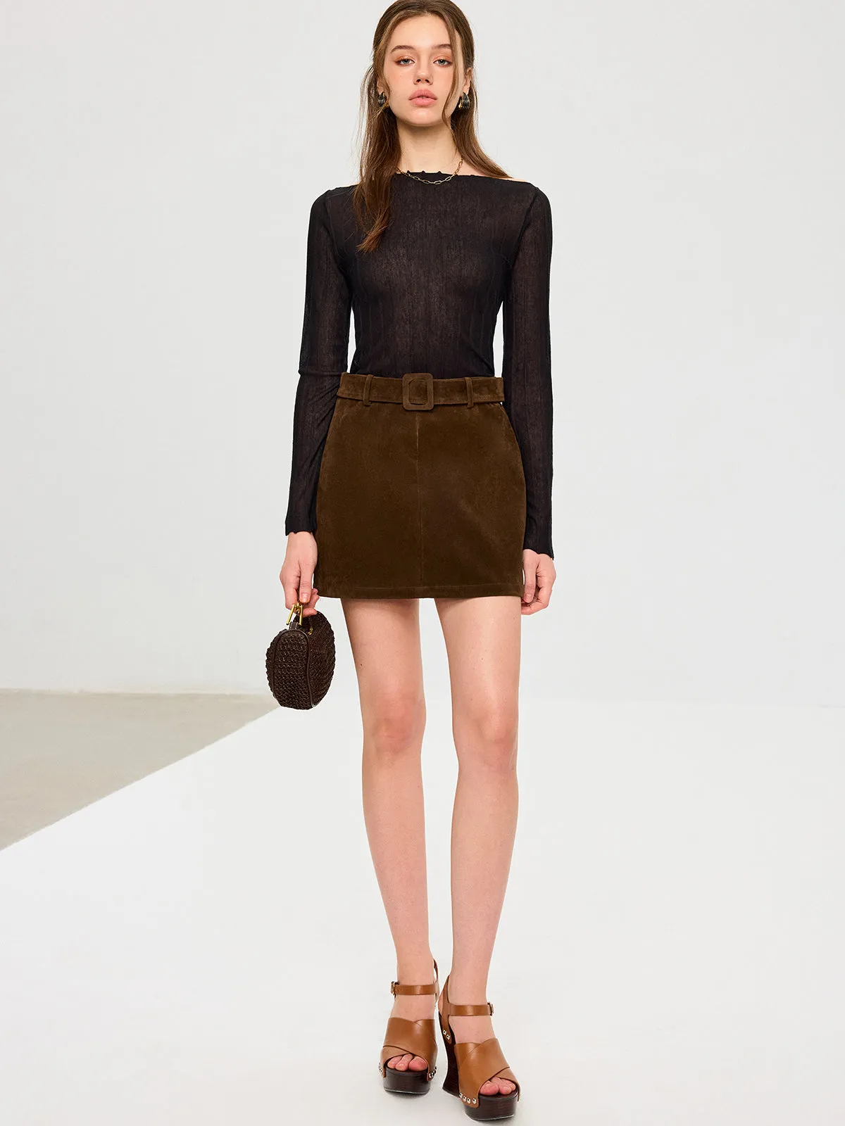 Belted Suede Mini Skirt sold by COMMENSE product image thumbnail 4