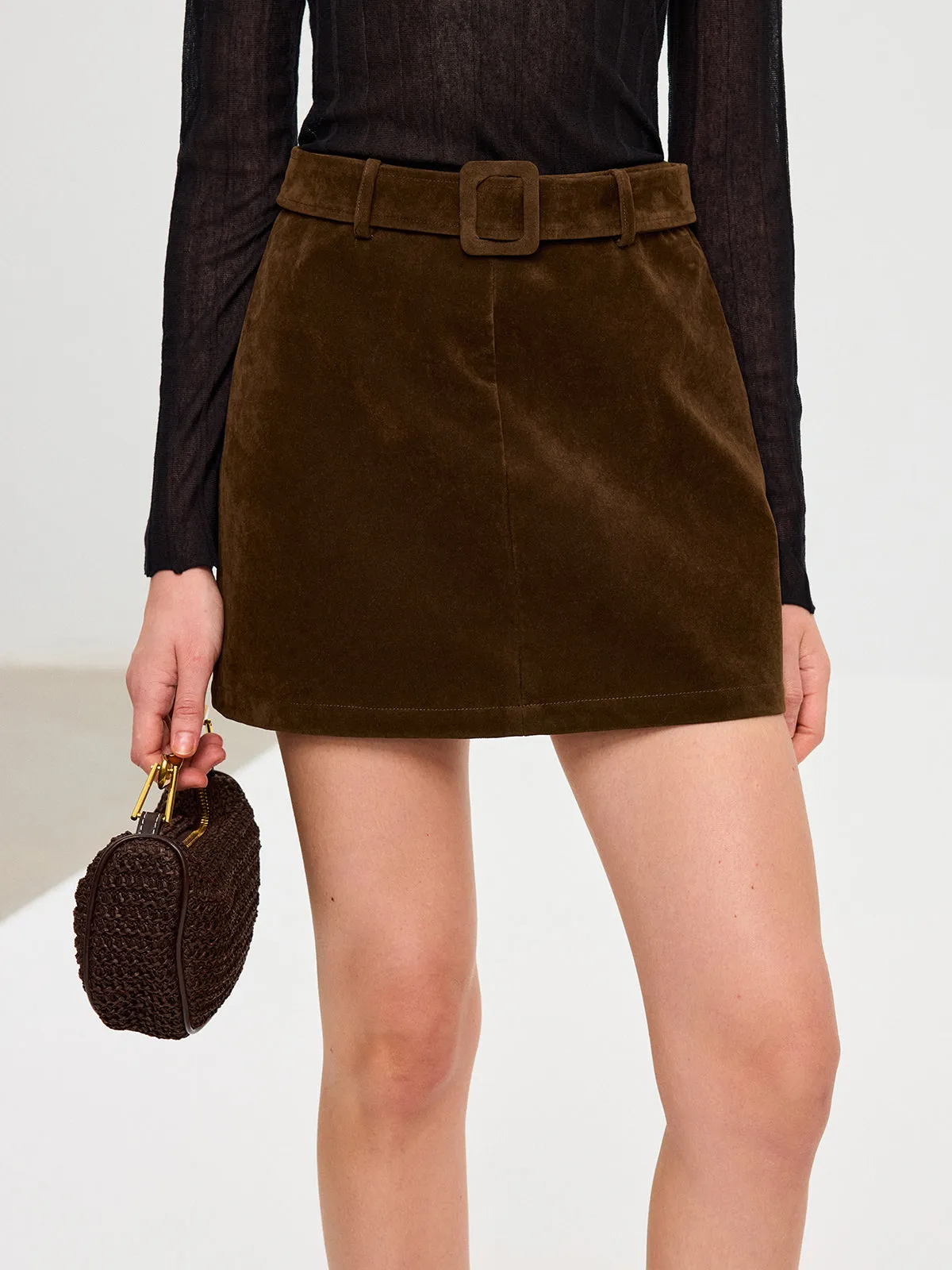 Belted Suede Mini Skirt sold by COMMENSE