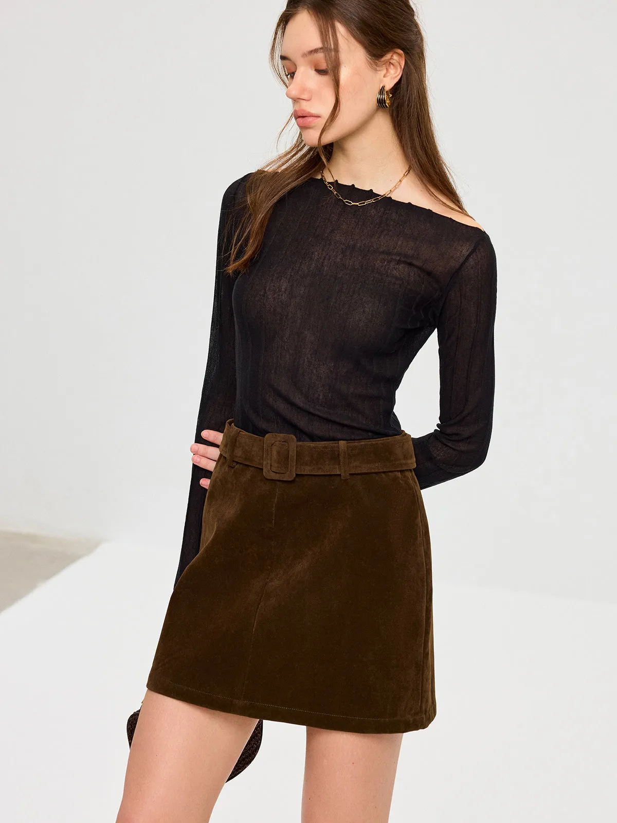 Belted Suede Mini Skirt sold by COMMENSE product image thumbnail 2