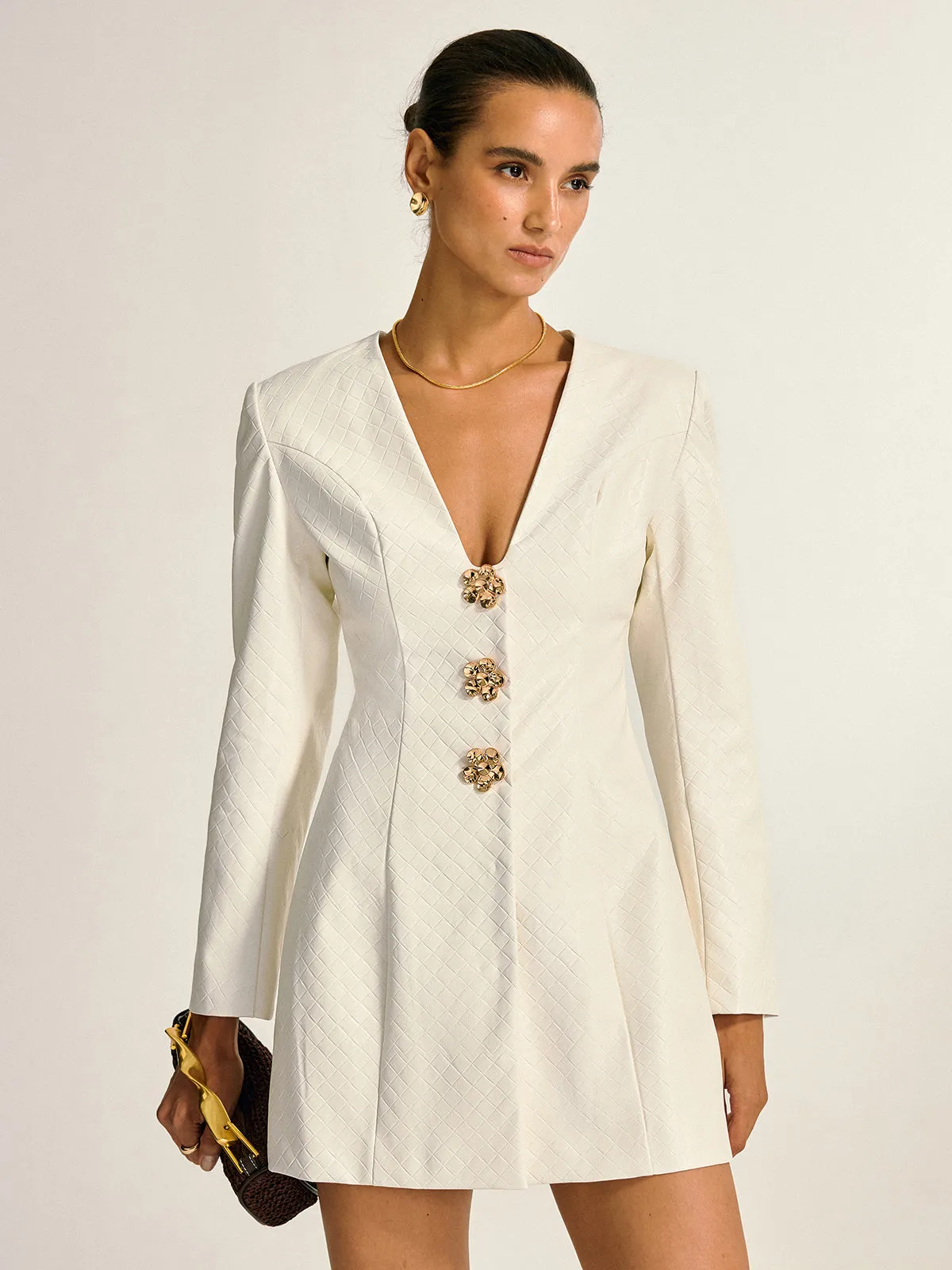 Floral Metal Button Faux Leather Mini Dress sold by COMMENSE product image thumbnail 5