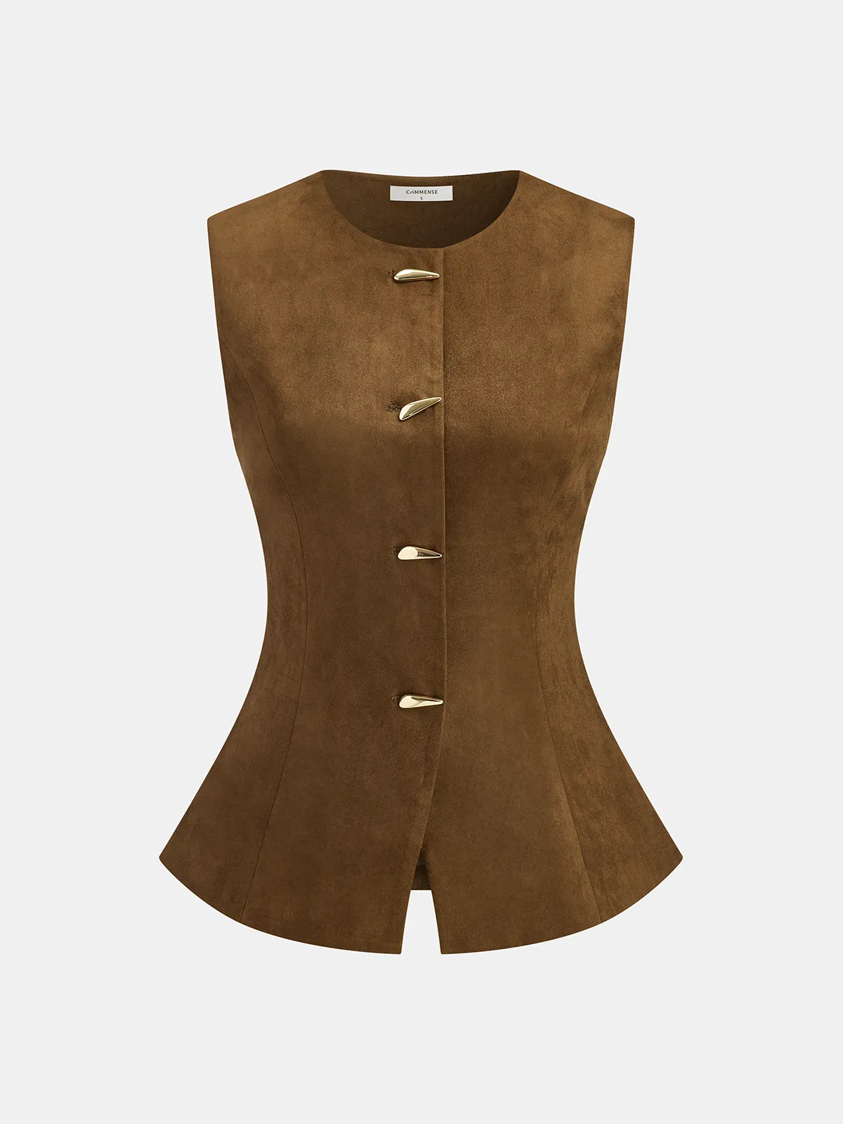 Metal Button Suede Effect Vest sold by COMMENSE