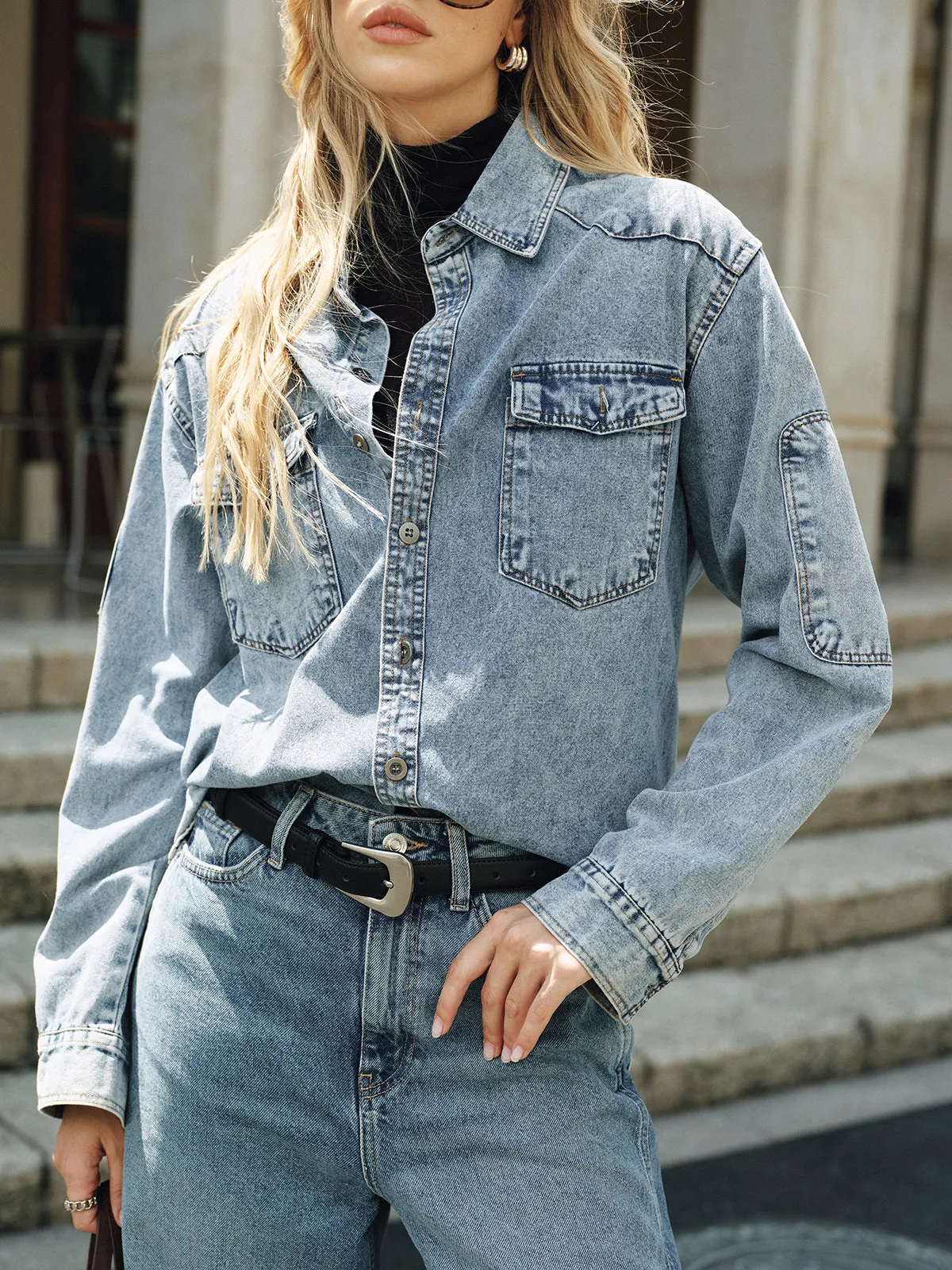 Oversized Collared Denim Shirt sold by COMMENSE product image thumbnail 4