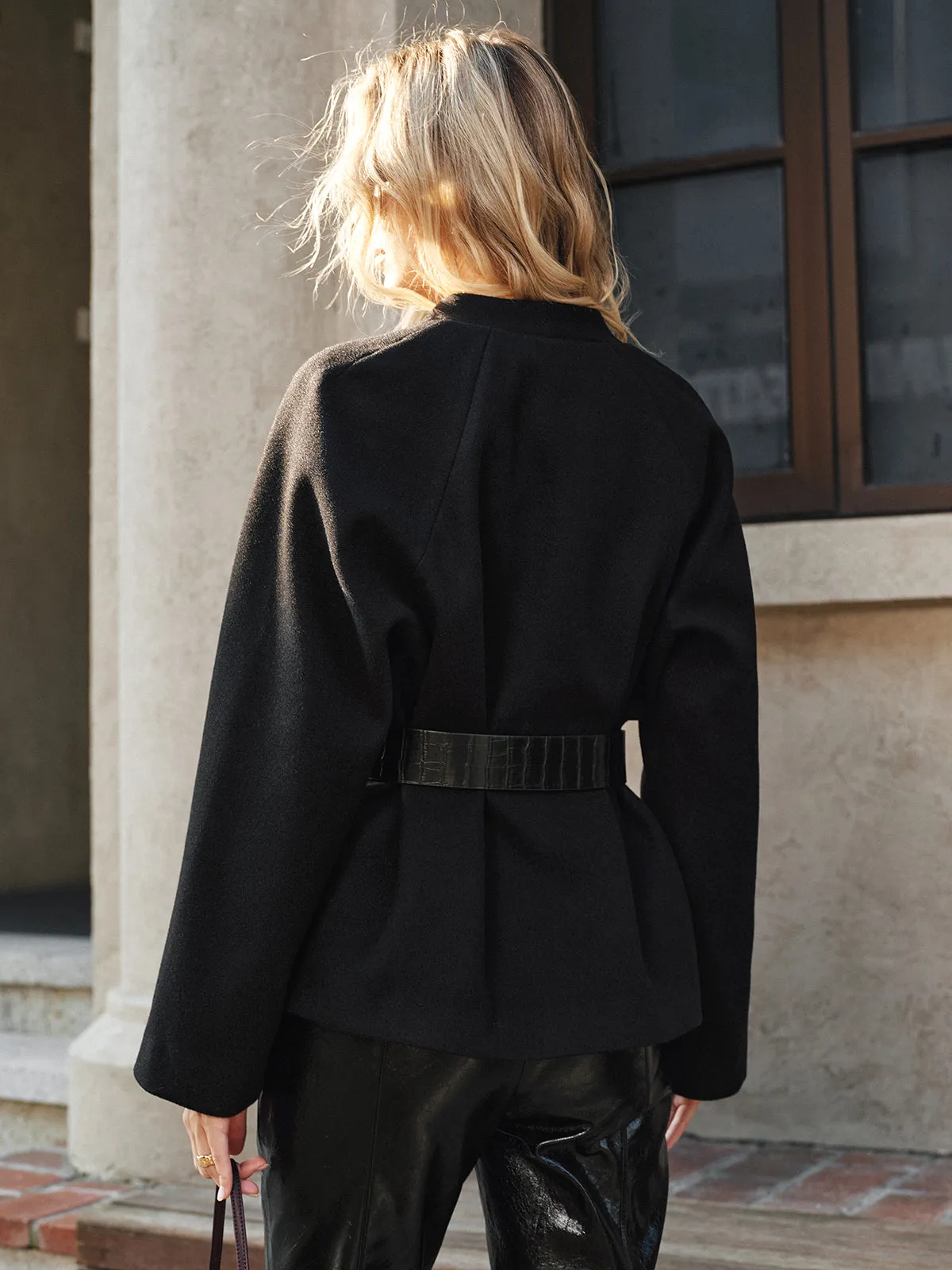 V-Neck Belted Cotton Blend Coat sold by COMMENSE product image thumbnail 5