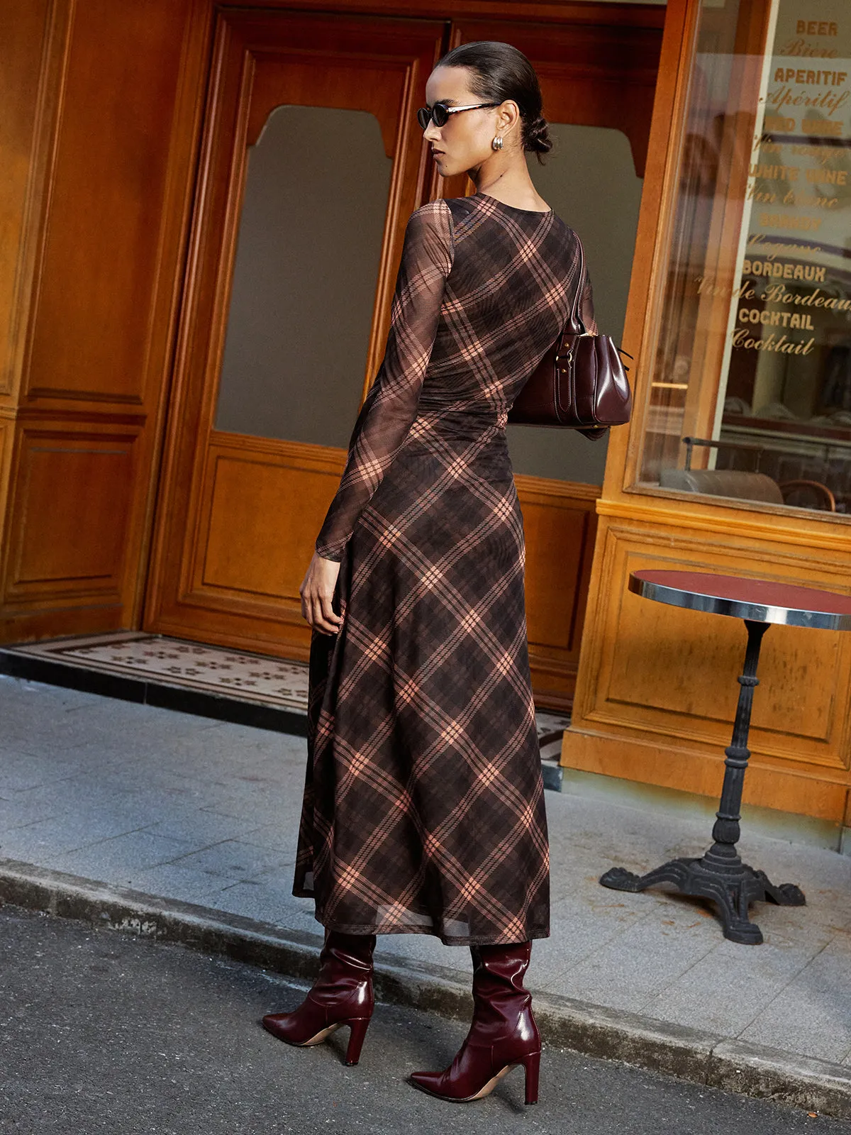 Plaid Mesh Long Sleeve Maxi Dress sold by COMMENSE product image thumbnail 5