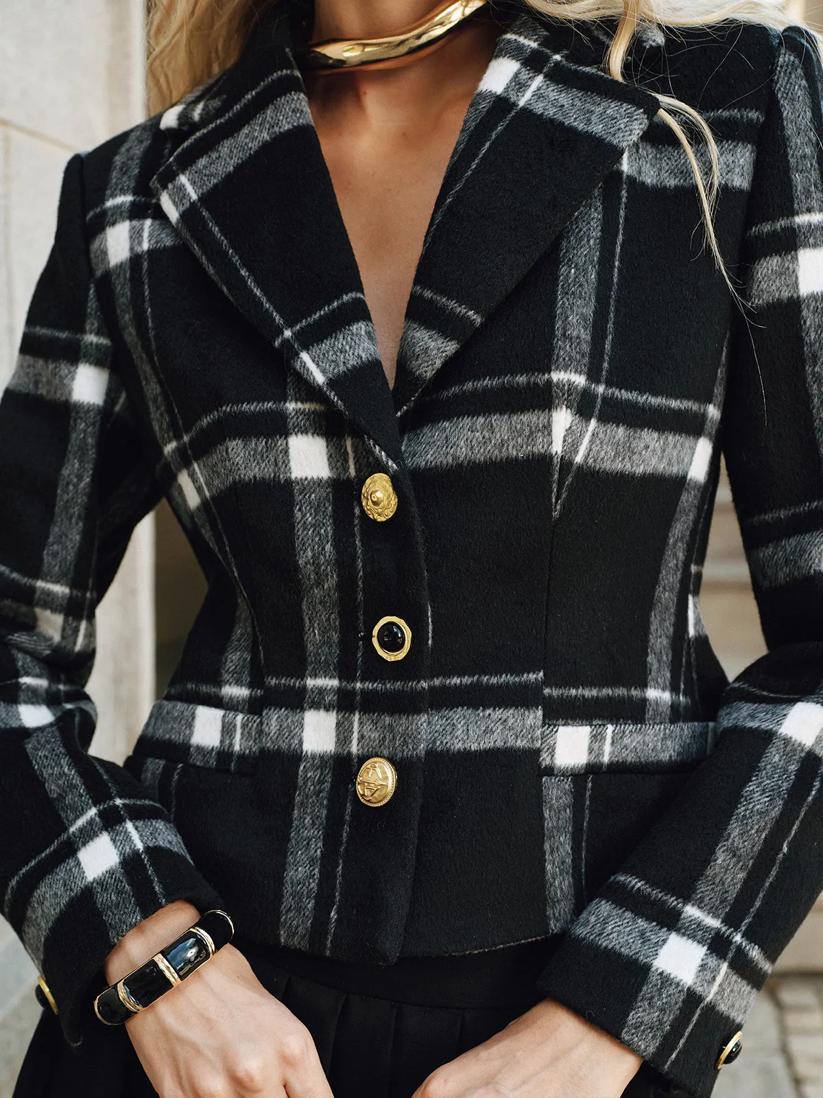 Plaid Wool Blend Blazer sold by COMMENSE product image thumbnail 5
