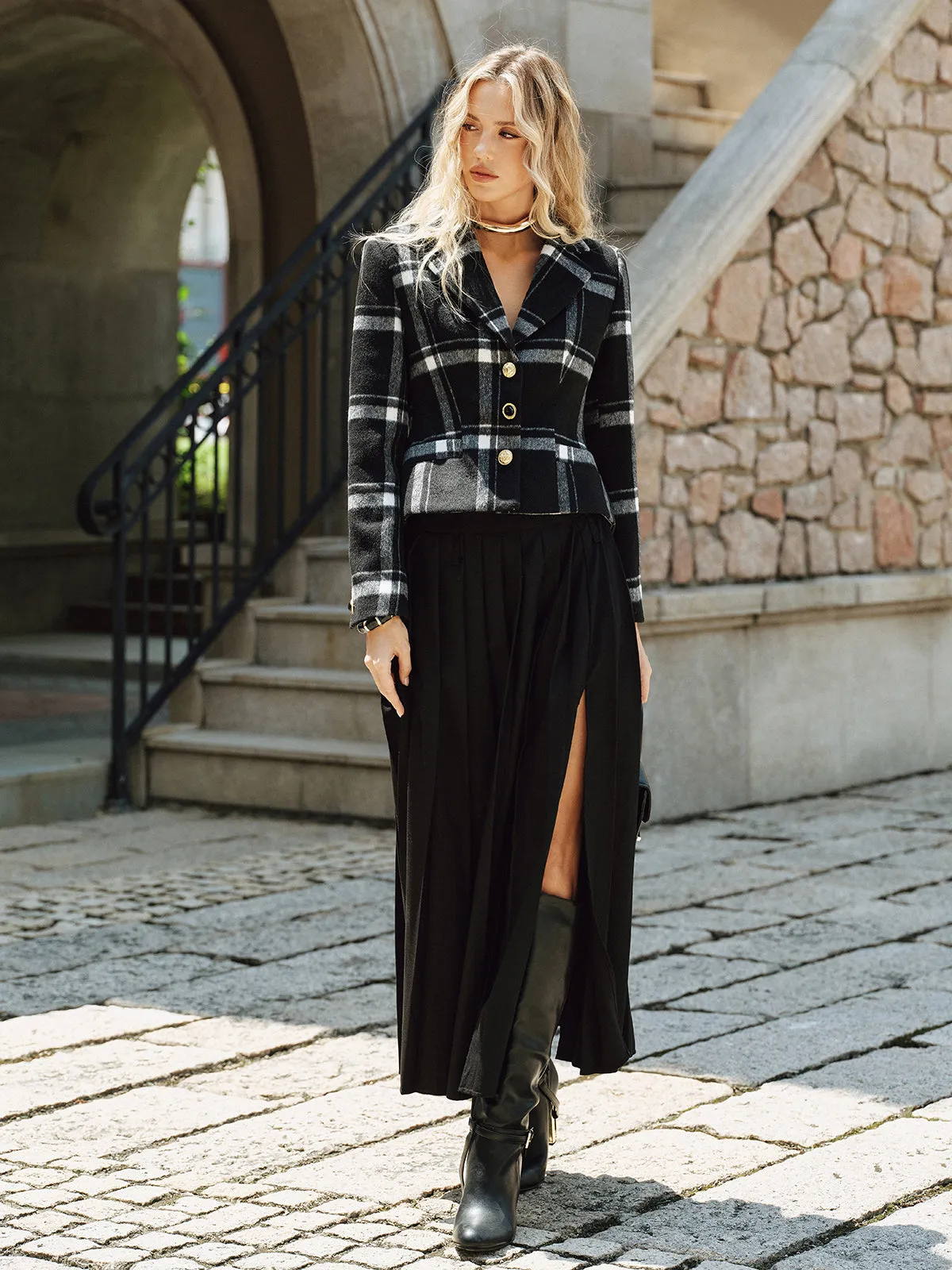 Plaid Wool Blend Blazer sold by COMMENSE product image thumbnail 2