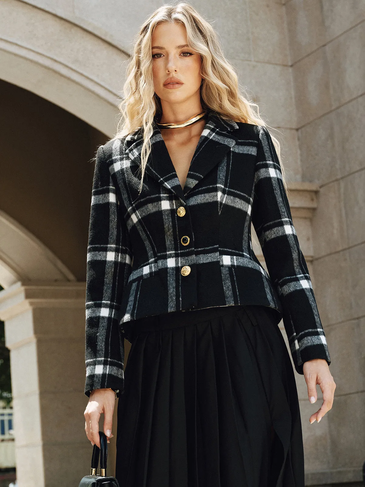 Plaid Wool Blend Blazer sold by COMMENSE product image thumbnail 4