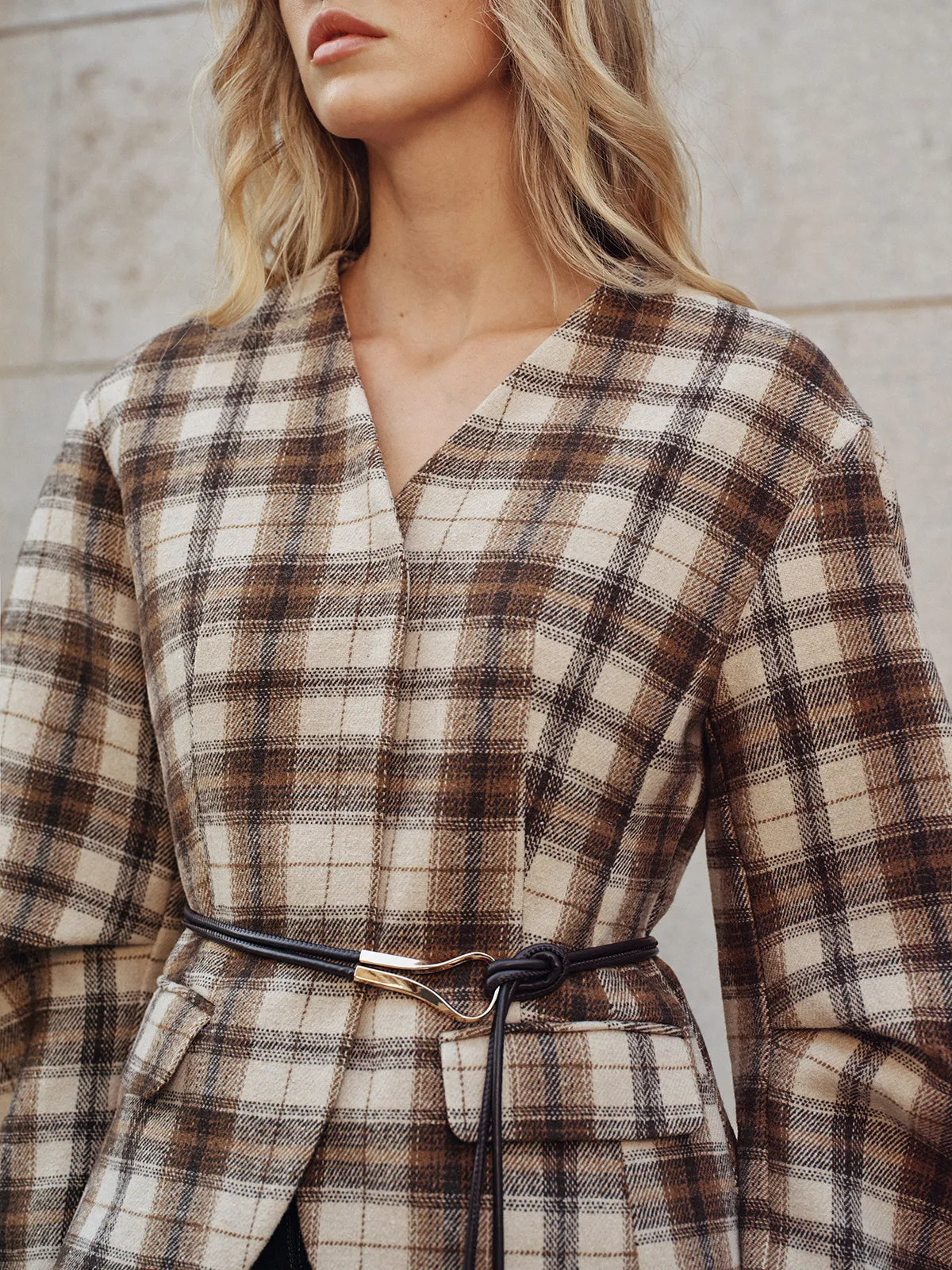 Belted Plaid Tweed Coat sold by COMMENSE product image thumbnail 2