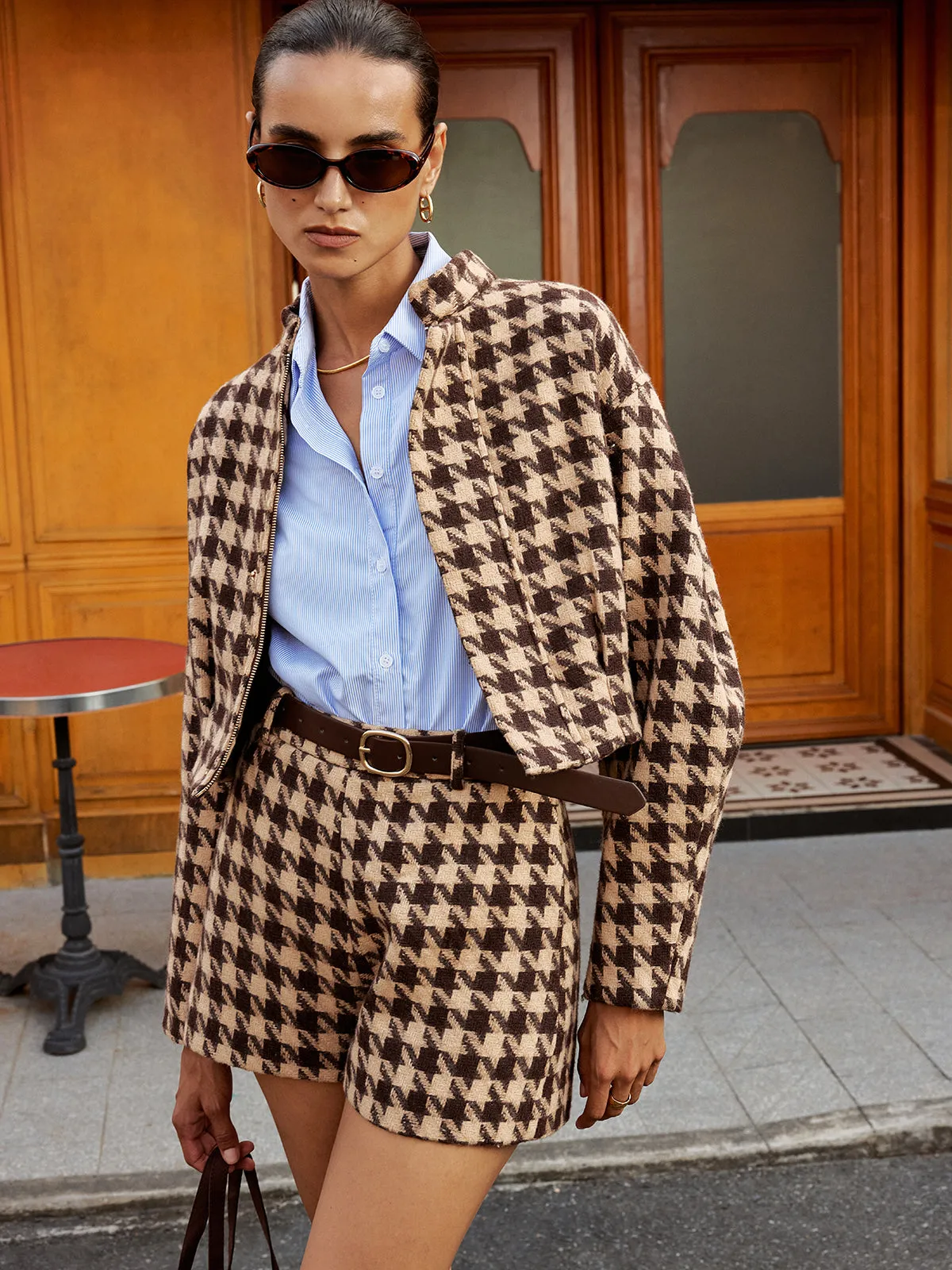 Houndstooth Stand-Collar Jacket sold by COMMENSE