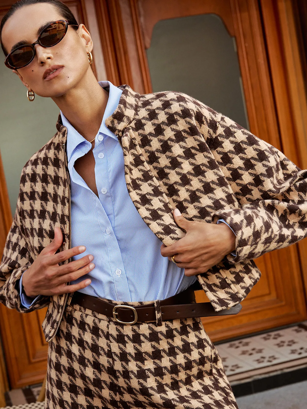 Houndstooth Stand-Collar Jacket sold by COMMENSE product image thumbnail 2