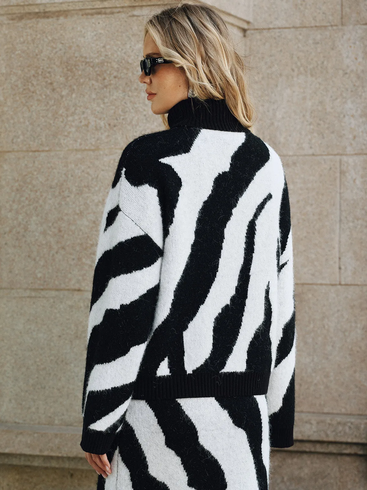 Zebra Print Turtleneck Wool Blend Sweater sold by COMMENSE product image thumbnail 5