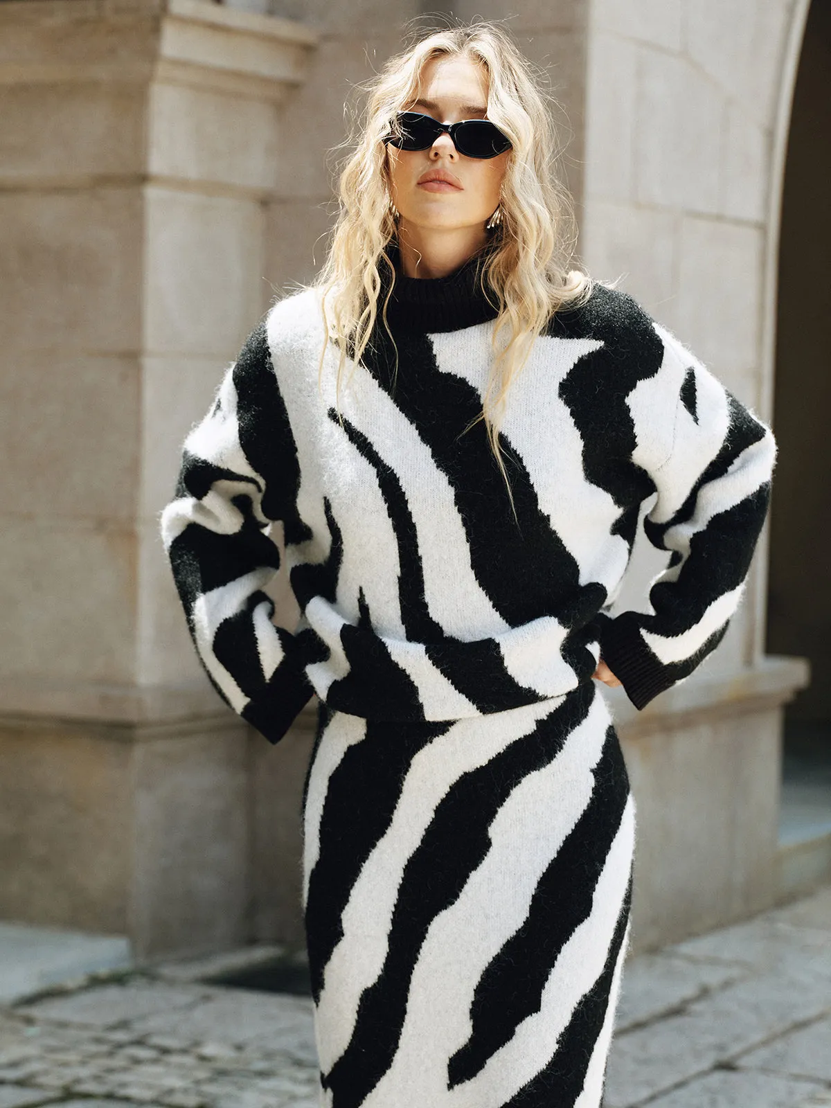 Zebra Print Turtleneck Wool Blend Sweater sold by COMMENSE product image thumbnail 4