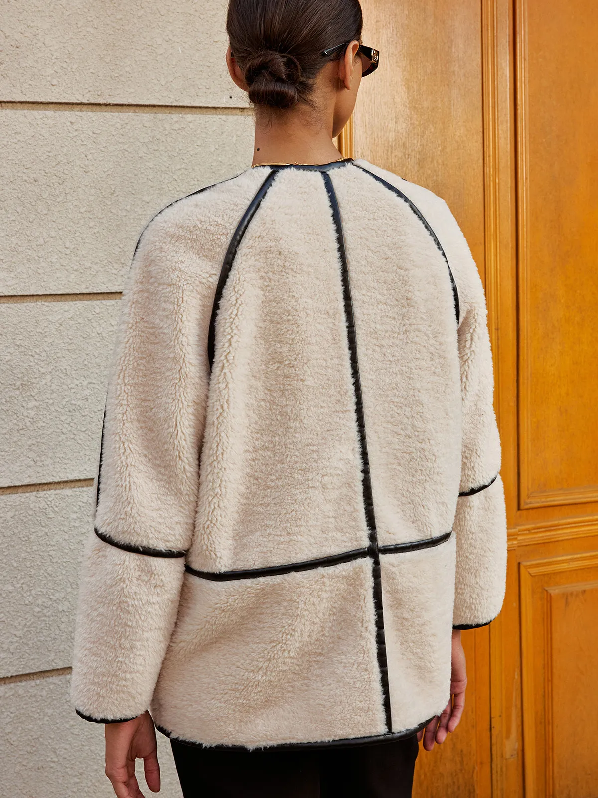 Buckle Detail Contrast Trim Faux Fur Coat sold by COMMENSE product image thumbnail 5