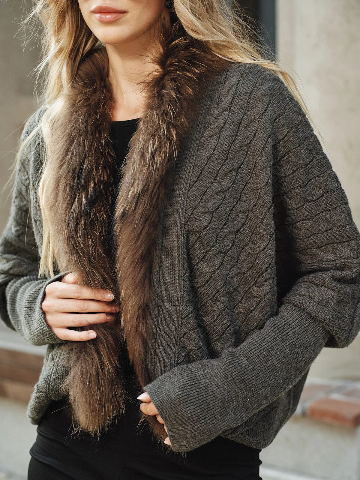 Faux Fur Collar Wool Blend Knit Outerwear sold by COMMENSE product image thumbnail 3