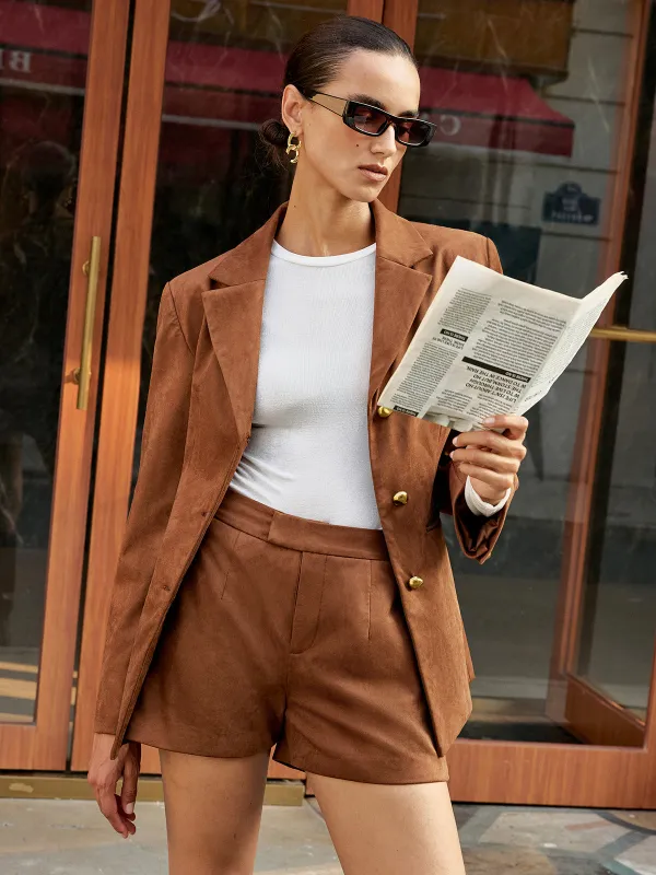 High-Waist Suede Effect Shorts sold by COMMENSE