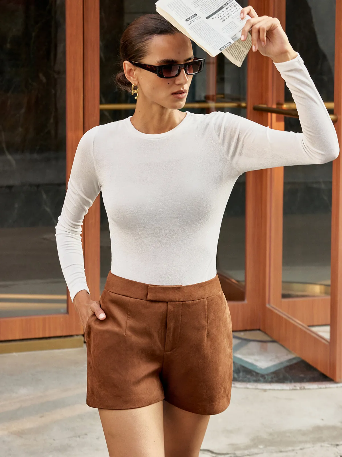 High-Waist Suede Effect Shorts sold by COMMENSE product image thumbnail 5