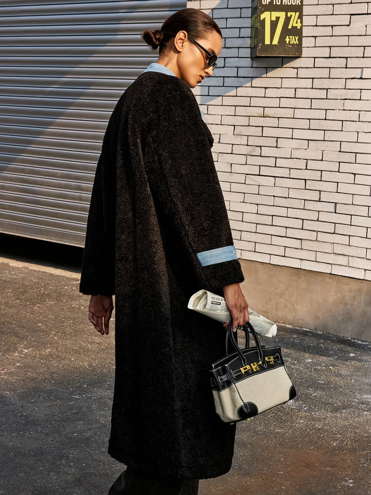 Denim Panel Long Faux Fur Coat sold by COMMENSE product image thumbnail 4