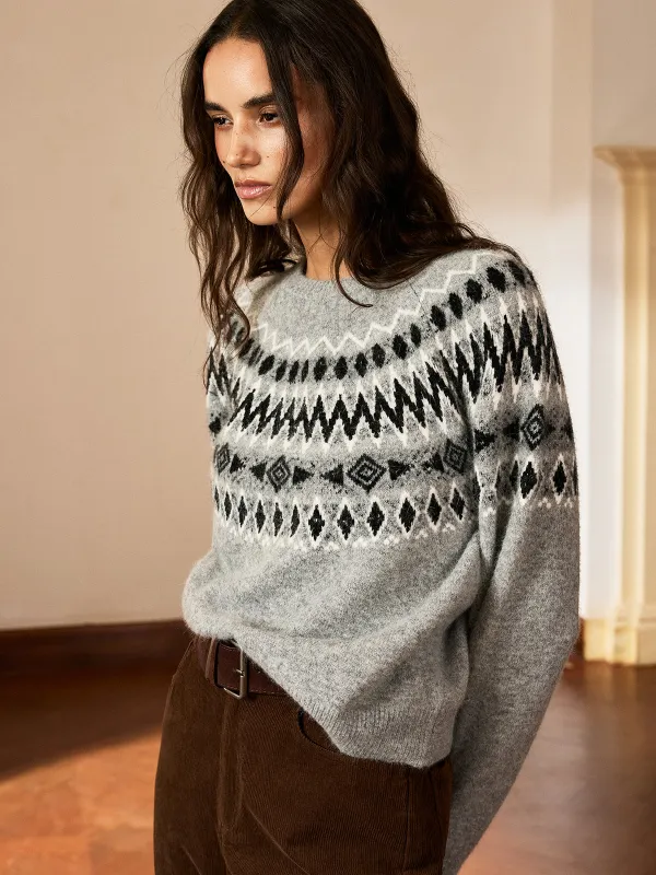 Fair Isle Pattern Crew Neck Knit Sweater sold by COMMENSE