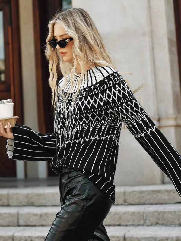 Fair Isle Pattern Bell Sleeve Sweater sold by COMMENSE