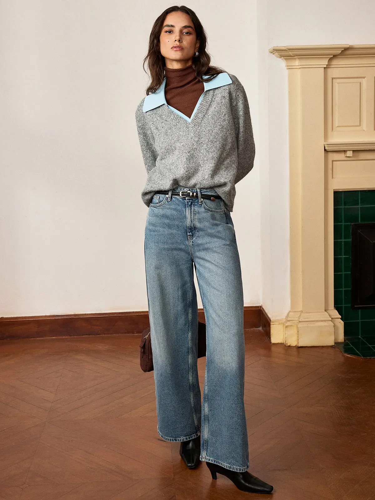 Contrast Collar Wool Blend Sweater sold by COMMENSE product image thumbnail 4