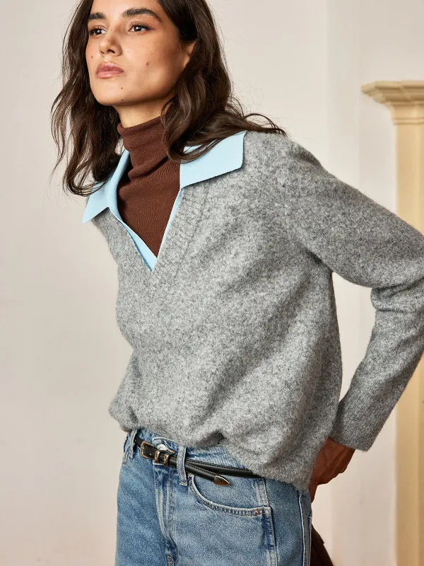 Contrast Collar Wool Blend Sweater sold by COMMENSE